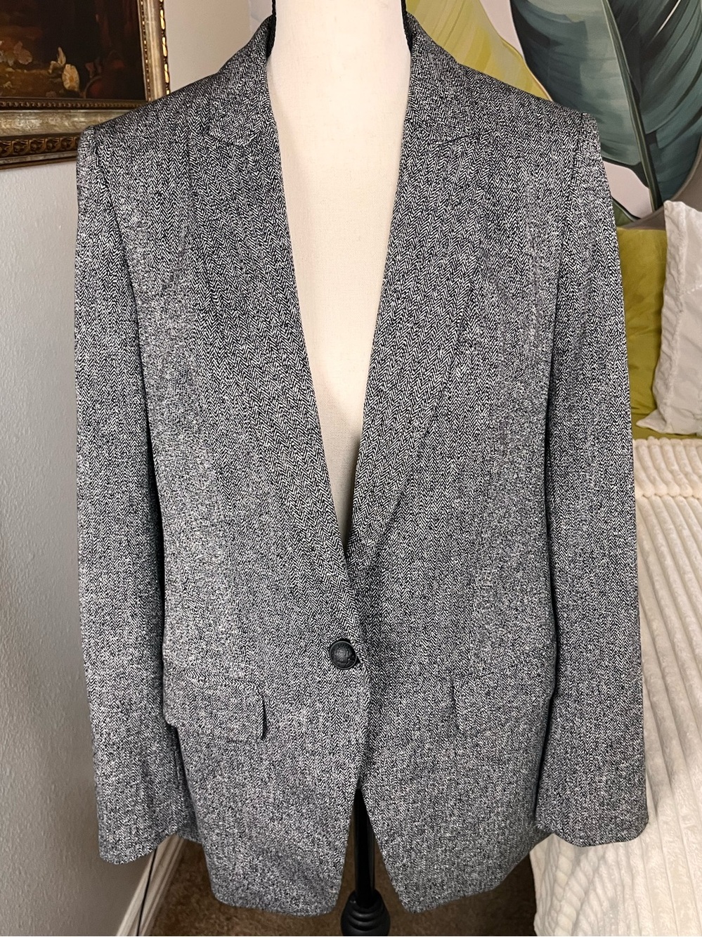 Express Gray Tweed Single-Button Blazer